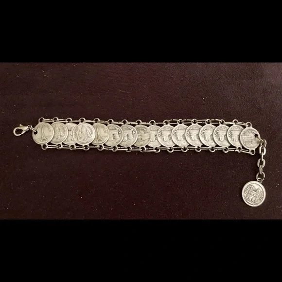 Vintage Paris Louvre Eiffel Tower Notre Dame Silver Tone Coin Bracelet
